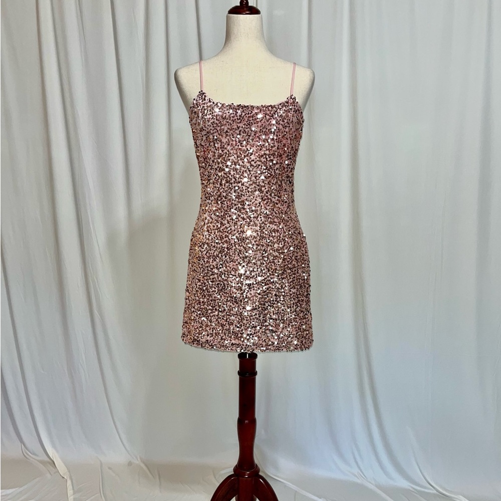 Nordstrom BP Sequin Rose Gold Pink Mini Dress Size M